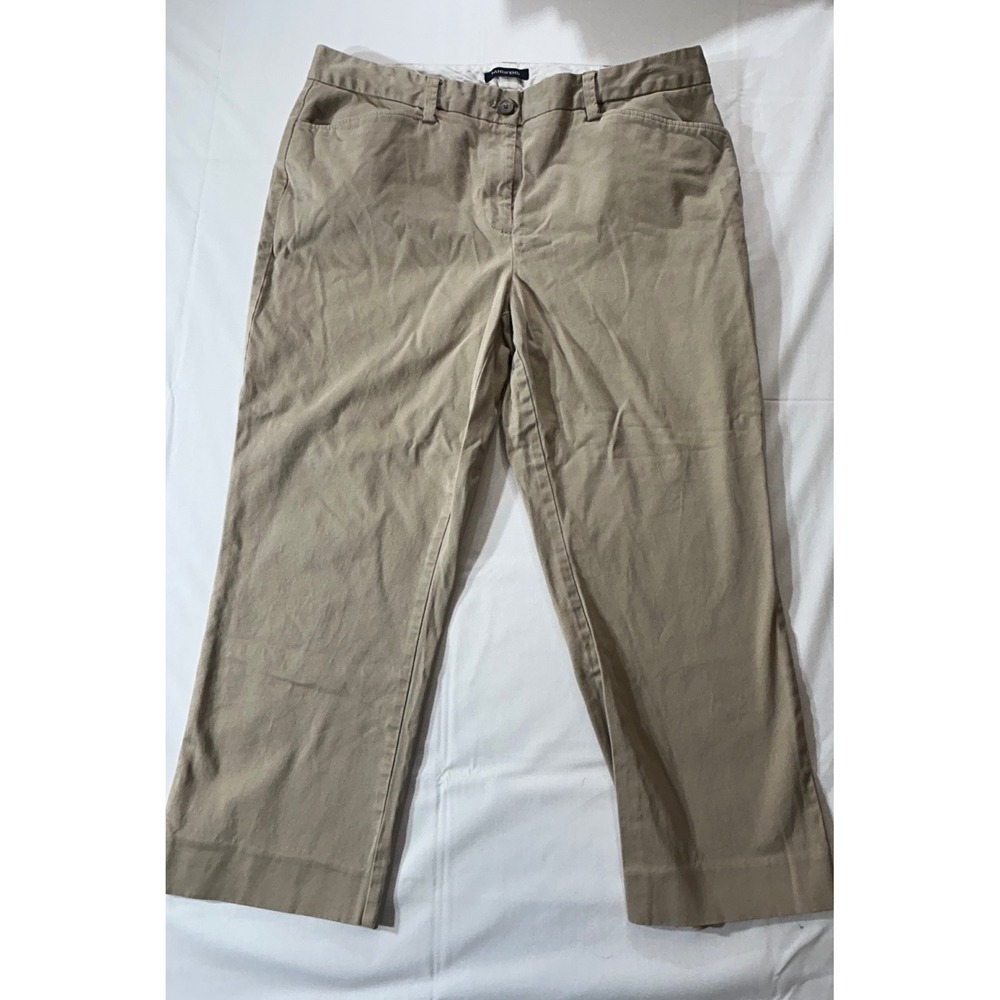 Lands End Fit 2 Khaki Crop Pants Womens 14 Tan Chino Straight Leg Mid Rise